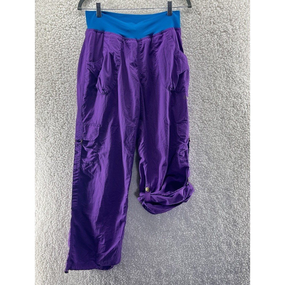 Zumba Women's Cargo Pants Size Large Dance Fitness Y2K Hip Hop Purple Neon